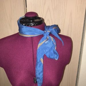 Sacha Women’s Long Blue Neck Scarf with 70’s Orange and Avocado Green Border